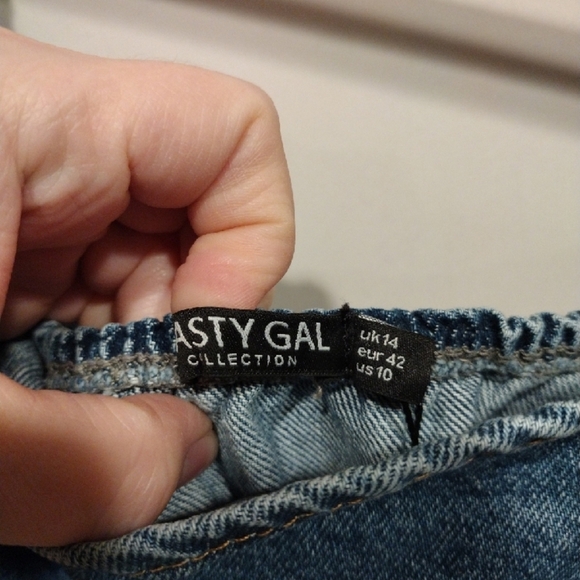 NWT Nasty Gal X Emili Sindlev Off Shoulder Denim Peplum Top 10 Babydoll Y2K - Picture 3 of 8